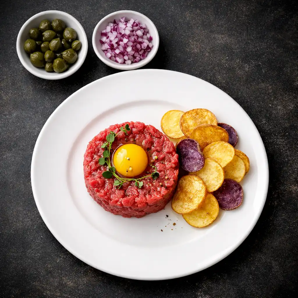 Wagyu marha tatár fürjtojással és házi chipsszel